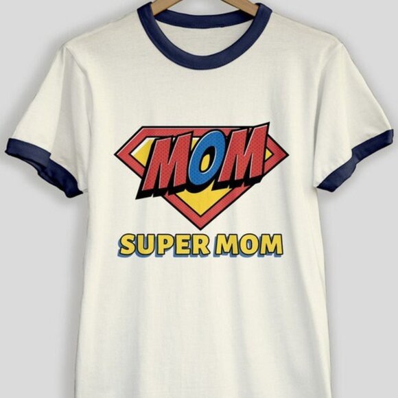 Super Mom Retro Ringer Graphic Tee Women - Picture 1 of 2